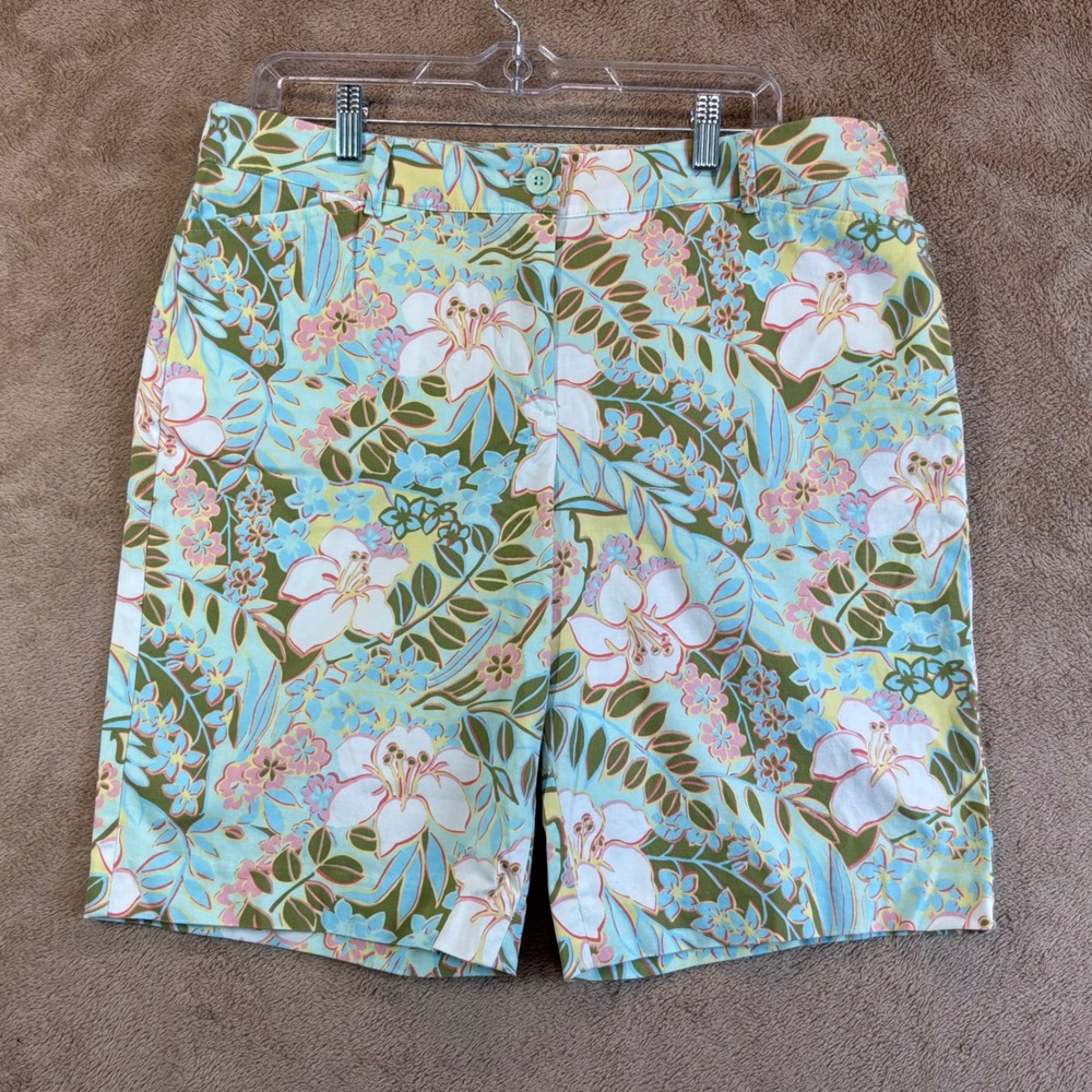Talbots Tropical Floral Bermuda Shorts Size 14 Cotton Stretch Travel Vaca Cruise